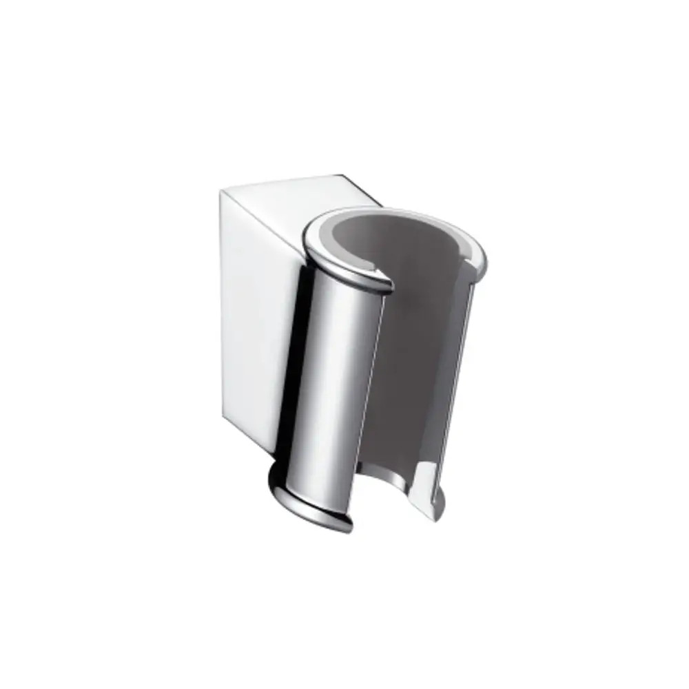 Chromfarbener Halter zur Befestigung einer Dusche an der Wand, gestaltet von Hansgrohe, mit einer einfachen, funktionalen Form.